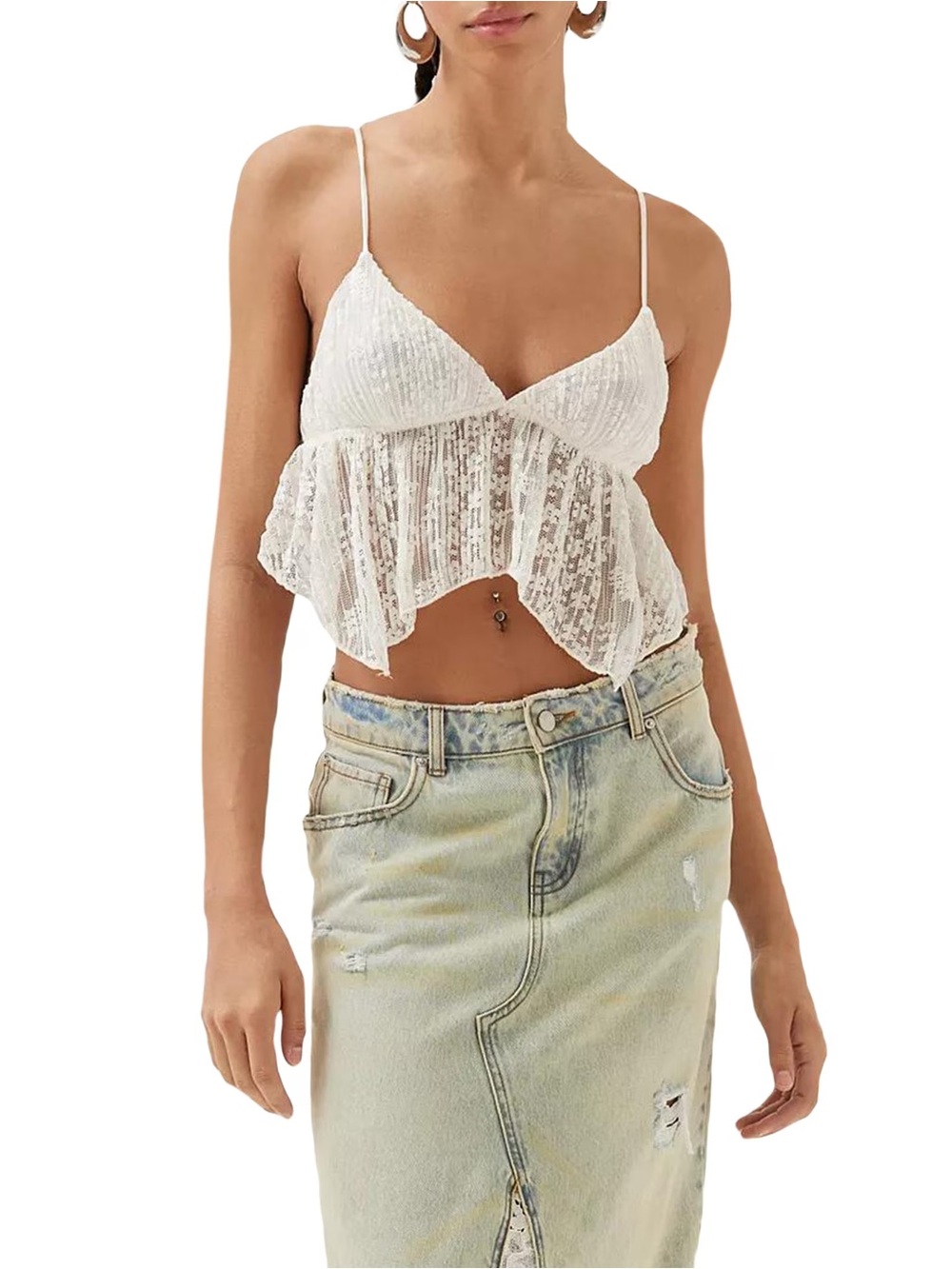Urban Outfitters Tabatha Ivory Lace Babydoll Cami